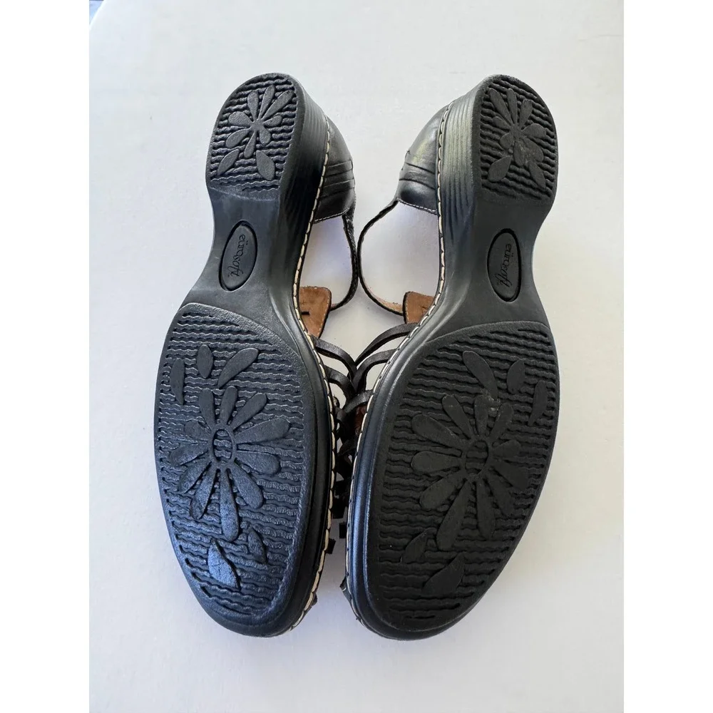 Eurosoft Allison Black Leather Woven Sandals 8M Comfort Vintage Style Boho
